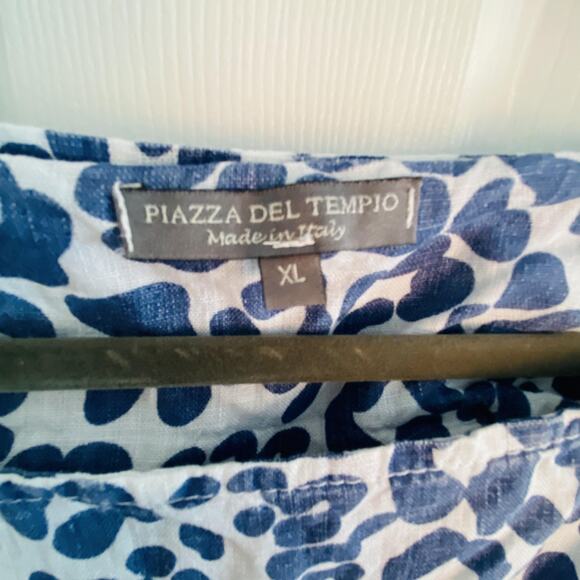 Piazza Del Tempio Linen Dress Womens XL Blue Animal Print Tie Waist Lagenlook - Picture 2 of 3